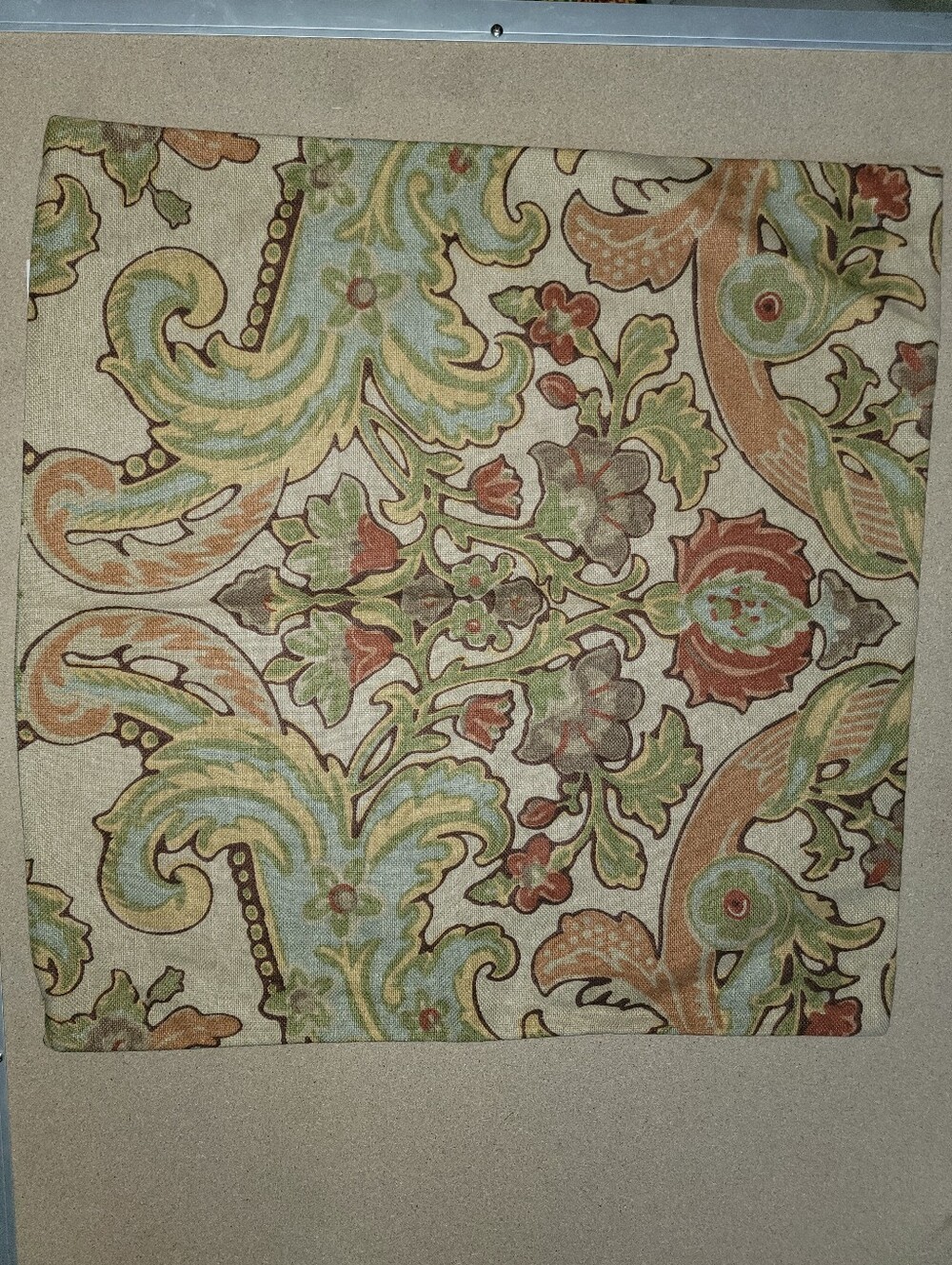 Pottery Barn Neutral Floral Damask Pillow Cover with Green and Rust  20X20